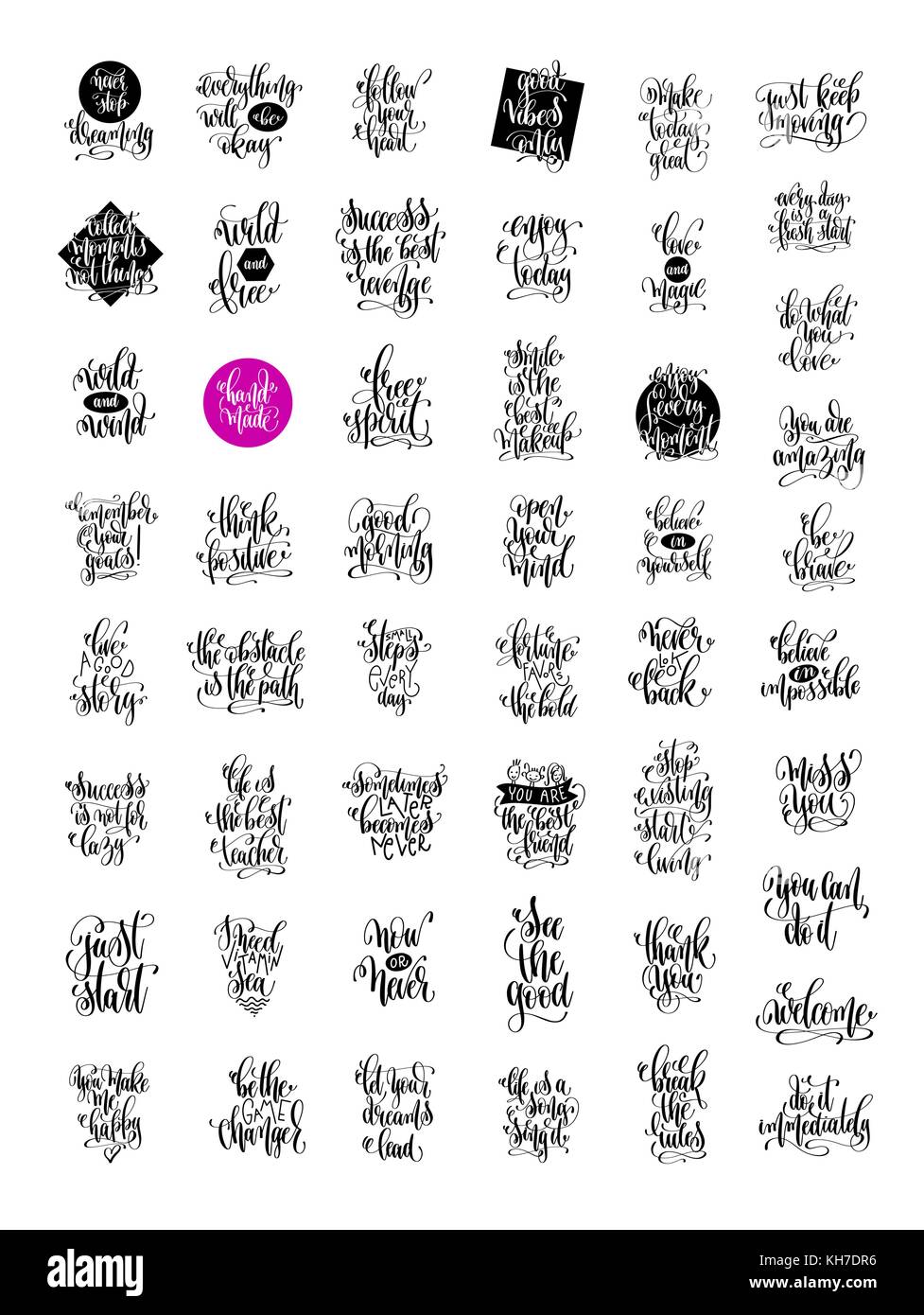 Hand Lettering Signs Quotes set of 50 hand lettering inscription positive quotes Stock Vector Image ...