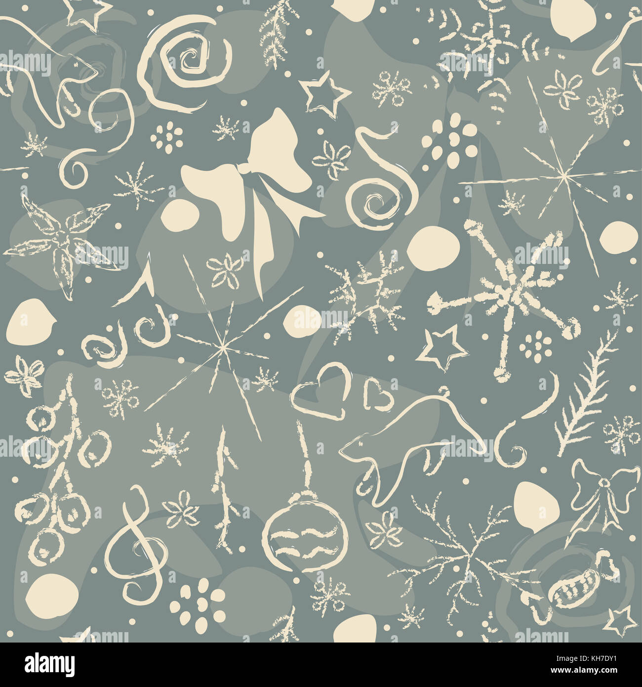 Winter Seamless Pattern with snowflakes and funny doodles. Vector