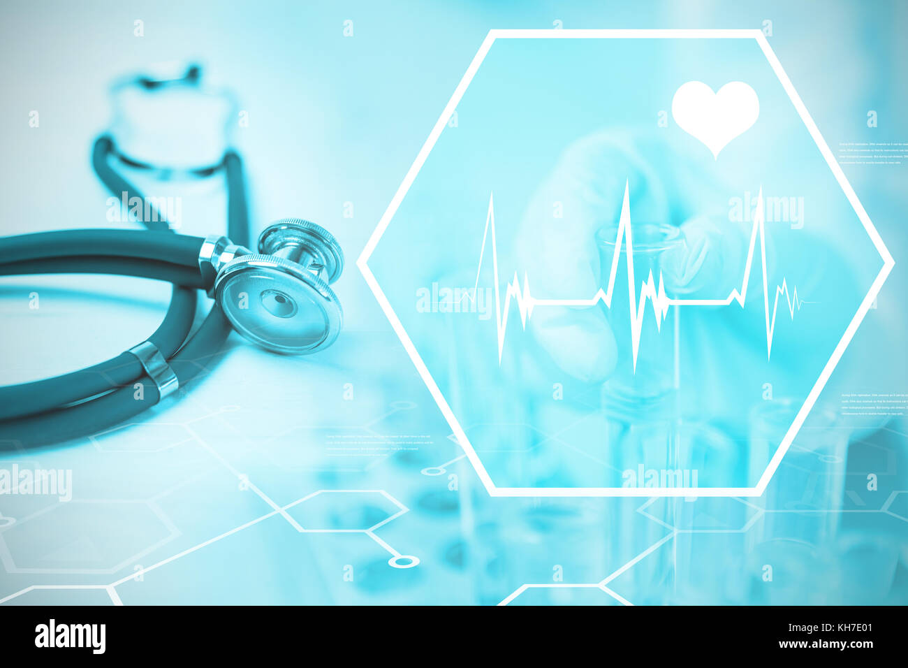 Digital background with heart movement sign  against stethoscope on desk Stock Photo