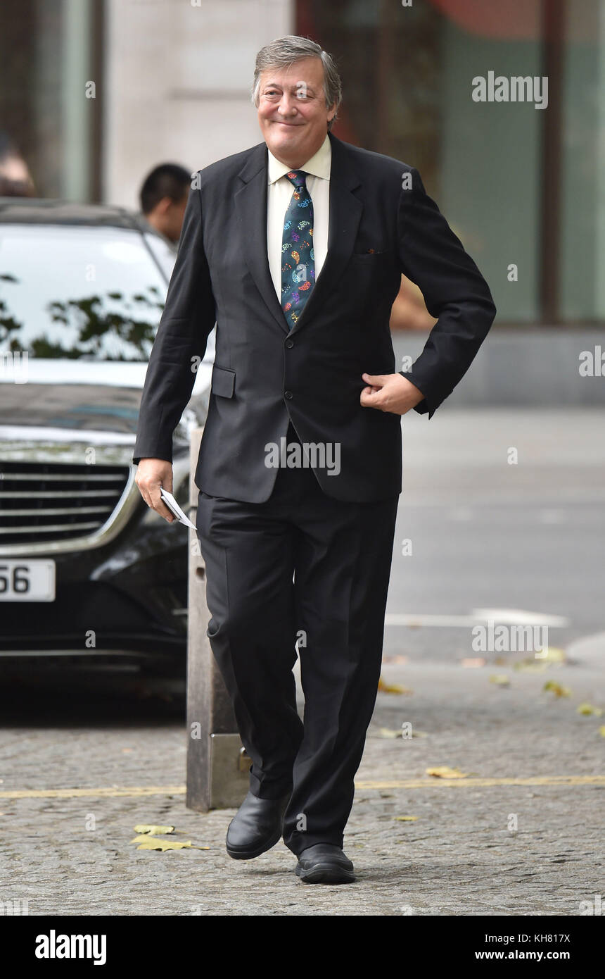 Stephen Fry arriving for a memorial service for Paddington author Michael Bond at St Paul's Cathedral, London. Stock Photo