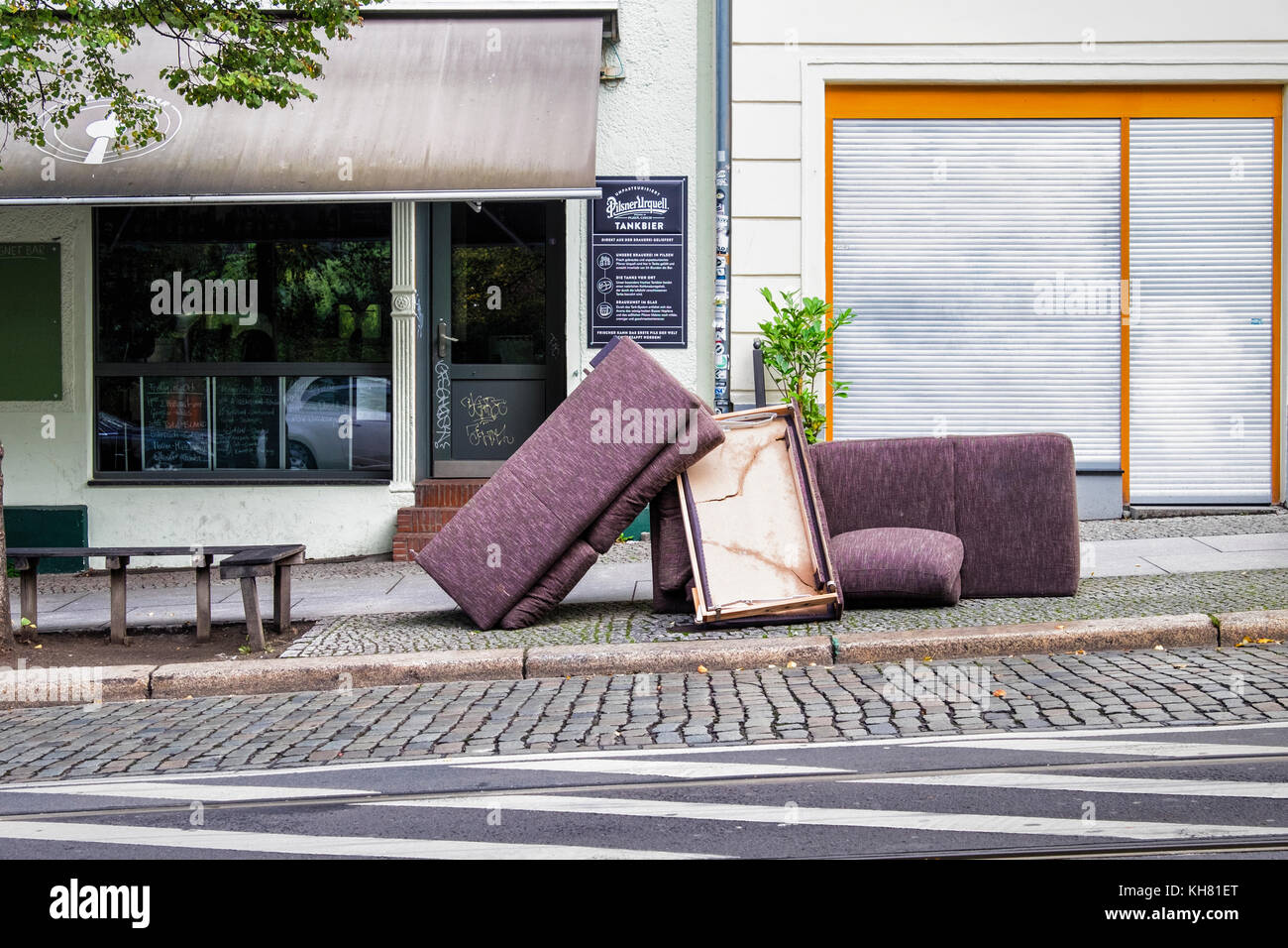 Germnay Berlin Abandoned Furniture On City Pavement Outside Pub