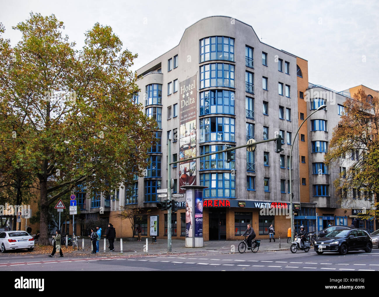 BerlinMitte Tiergarten.Berlin Street view,Arena Sports Bar building on corner of Potsdamer