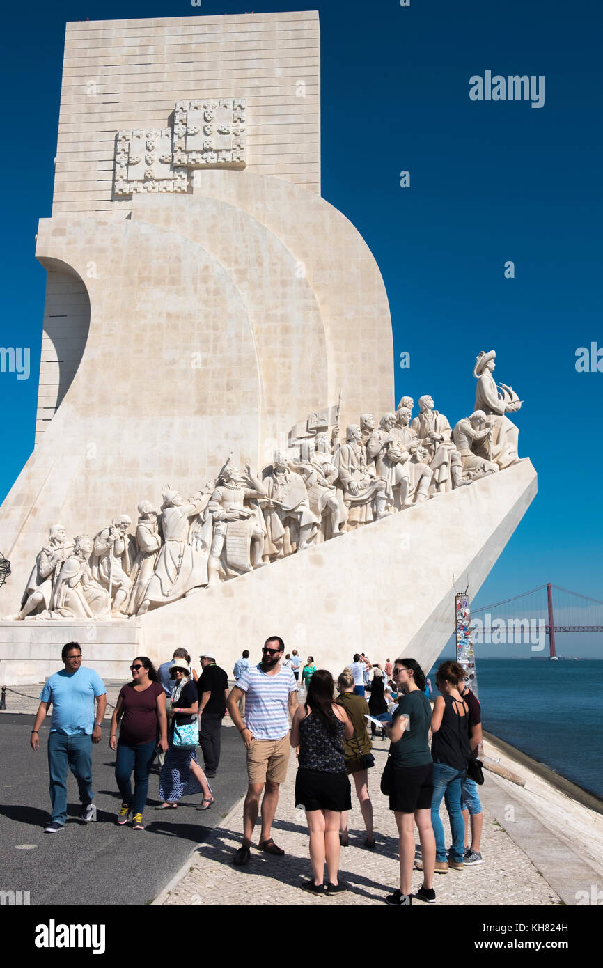 Tourists in front of the Padrao dos Descobrimentos, or Monument to the  Discoveries, beside the Rio Tejo, in the Belem district of Lisbon, Portugal  Stock Photo - Alamy