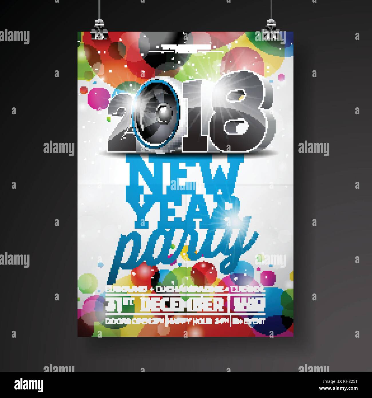New Year Party Celebration Poster Template illustration with 3d 2018 ...