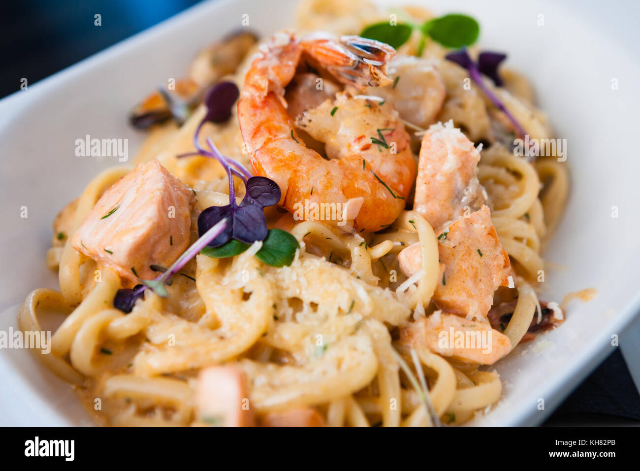 Creamy seafood pasta Stock Photo - Alamy