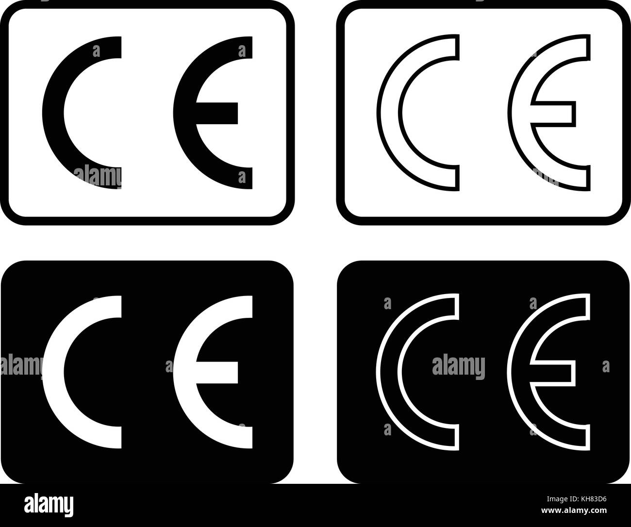 Black isolated CE illustration set, CE mark symbol set, CE mark icons, vector illustration. Stock Vector