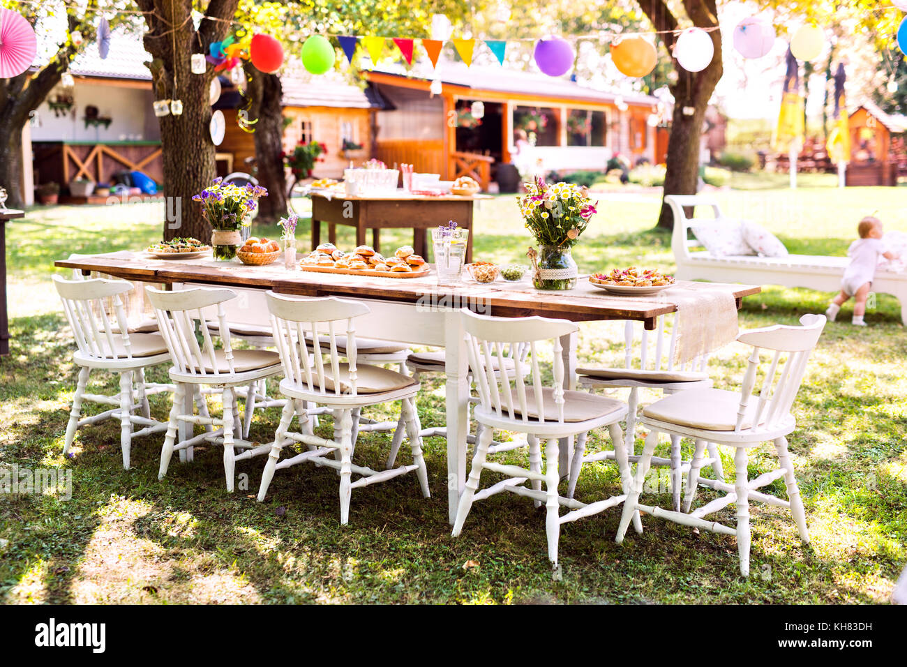 Table set for a garden party or celebration outside Stock Photo - Alamy