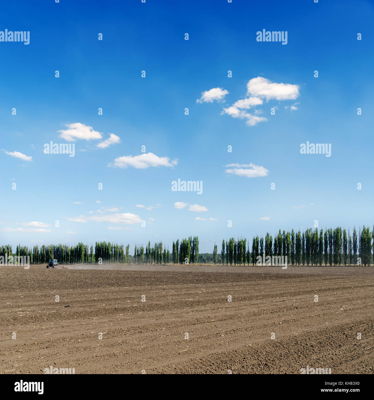 black ploughed field under blue sky Stock Photo - Alamy
