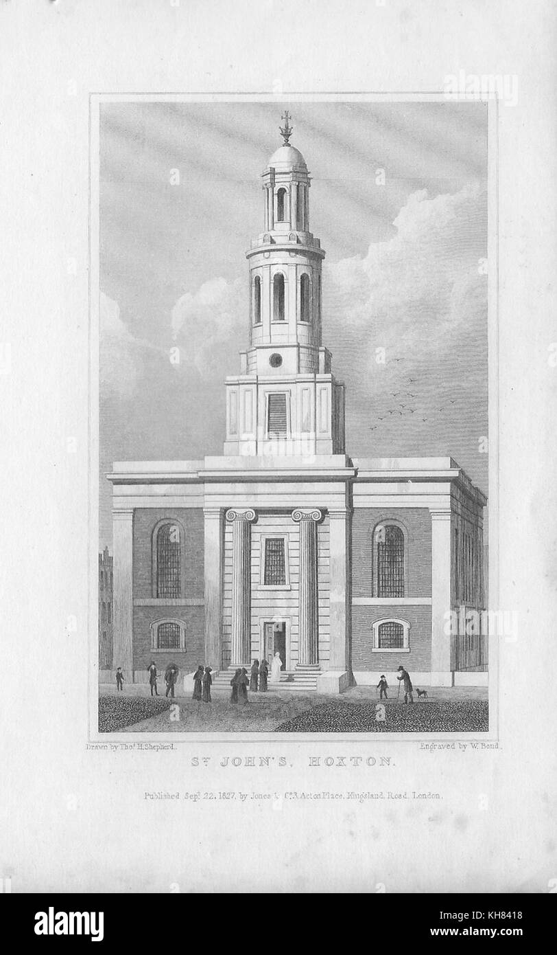 St John's Church, Hoxton,engraving from 'Metropolitan Improvements, or London in the Nineteenth Century' London, England, UK 1828 Stock Photo