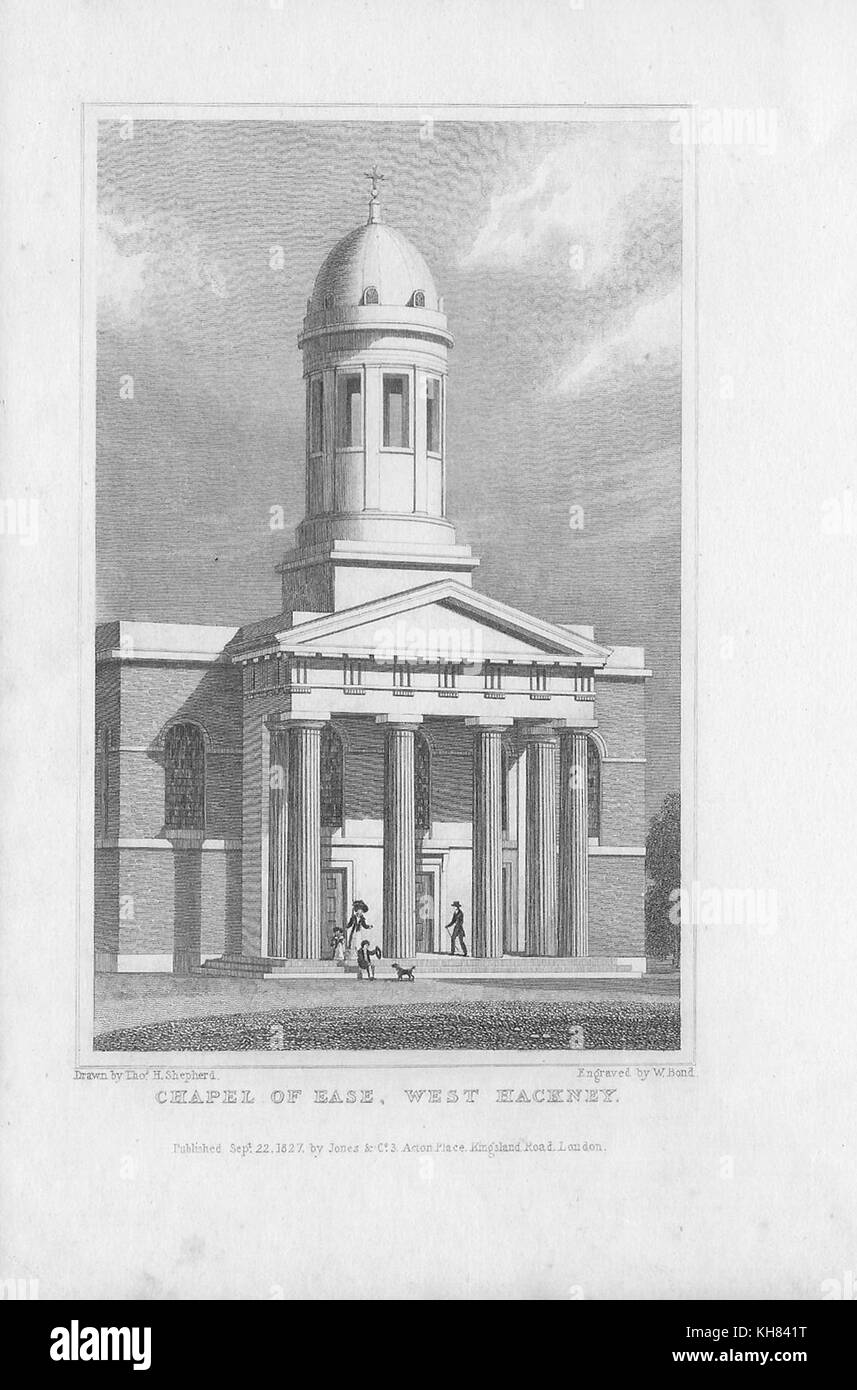 Chapel of Ease, West Hackney, engraving from 'Metropolitan Improvements, or London in the Nineteenth Century' London, England, UK 1828 Stock Photo