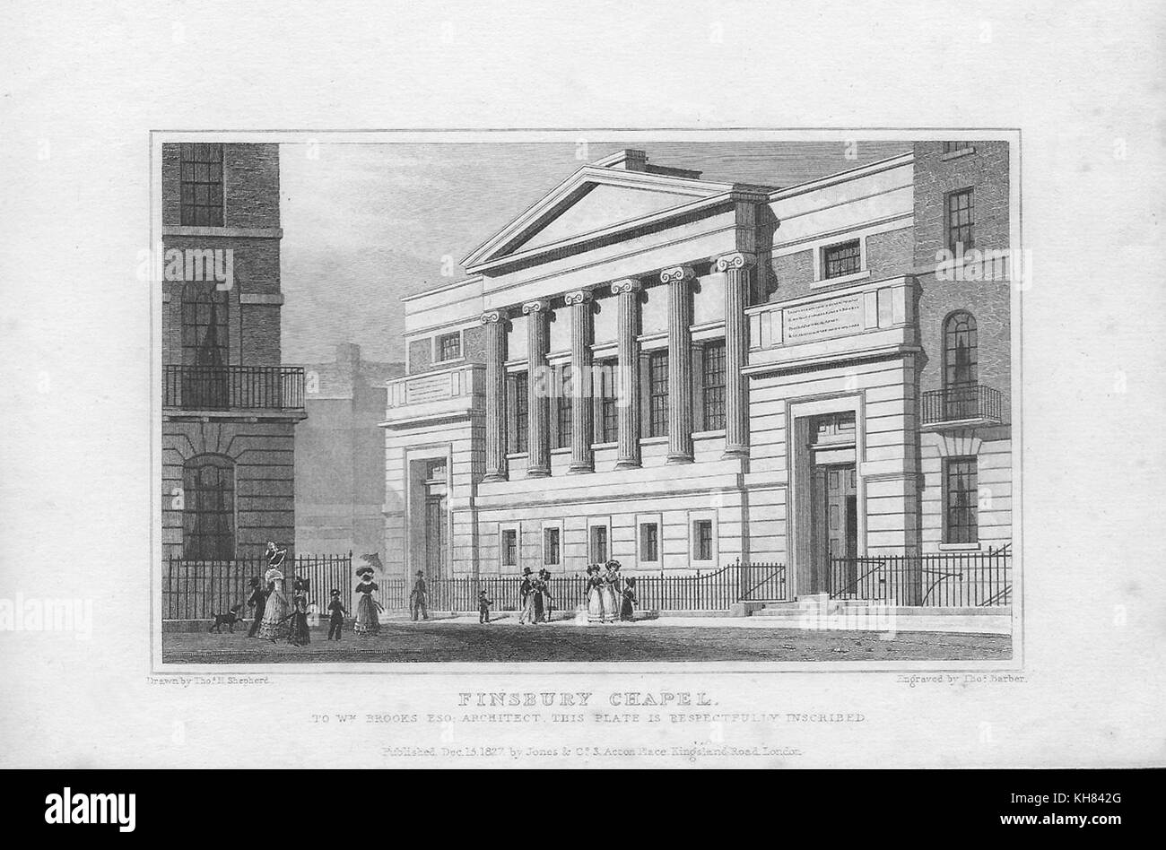 Finsbury chapel, engraving from 'Metropolitan Improvements, or London in the Nineteenth Century' London, England, UK 1828 Stock Photo