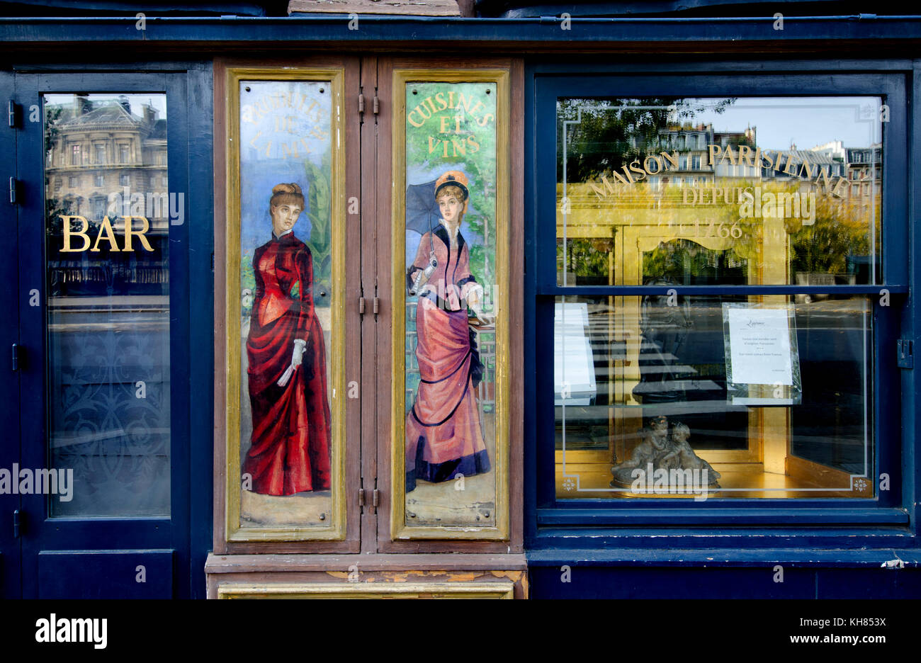 Paris, France. Restaurant Laperouse at 51 Quai des Grands Augustins, (6th Arr) - paintings on the facade Stock Photo