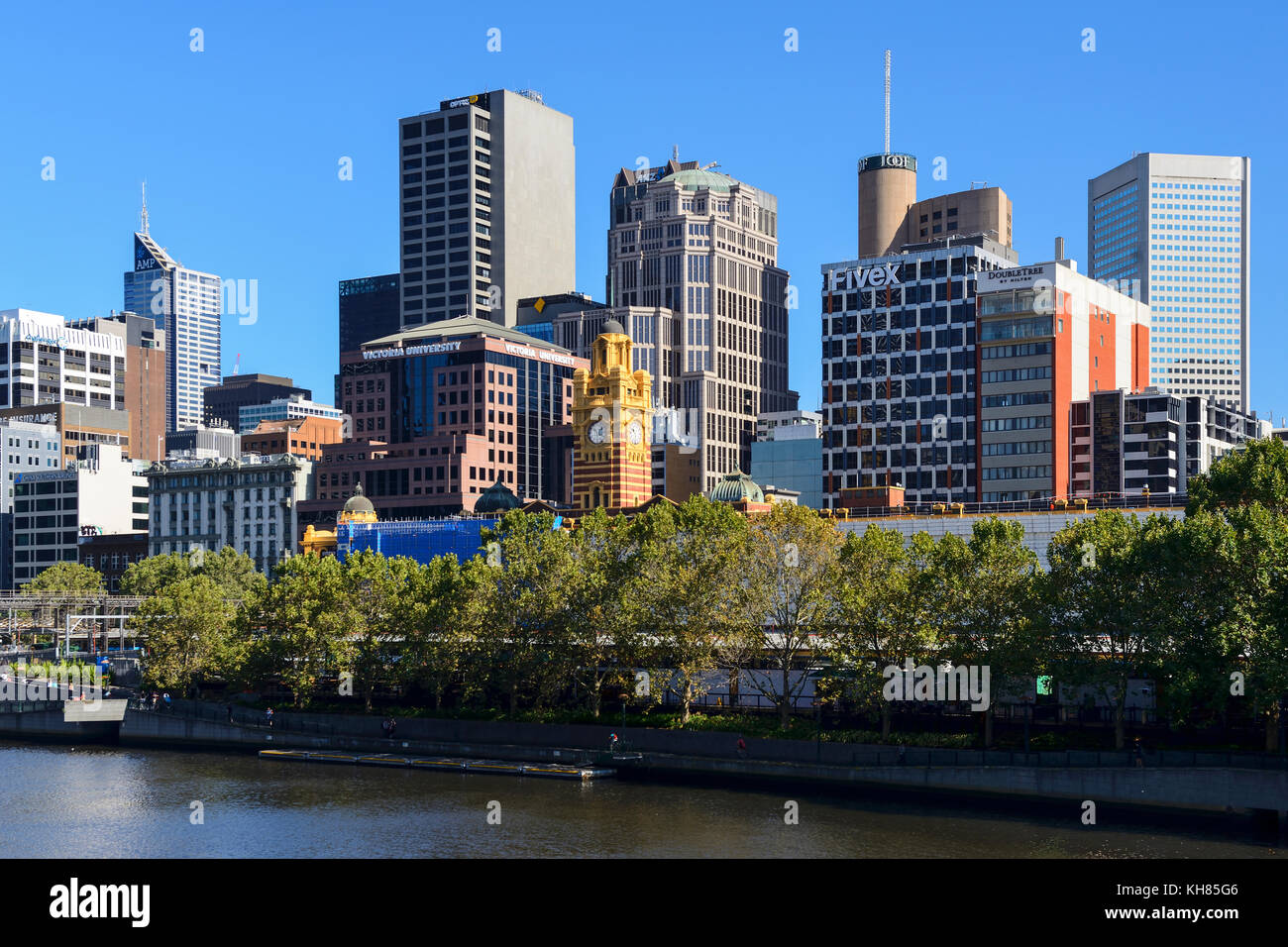 High rise buildings on Northbank of Yarra River in Melbourne, Victoria, Australia Stock Photo