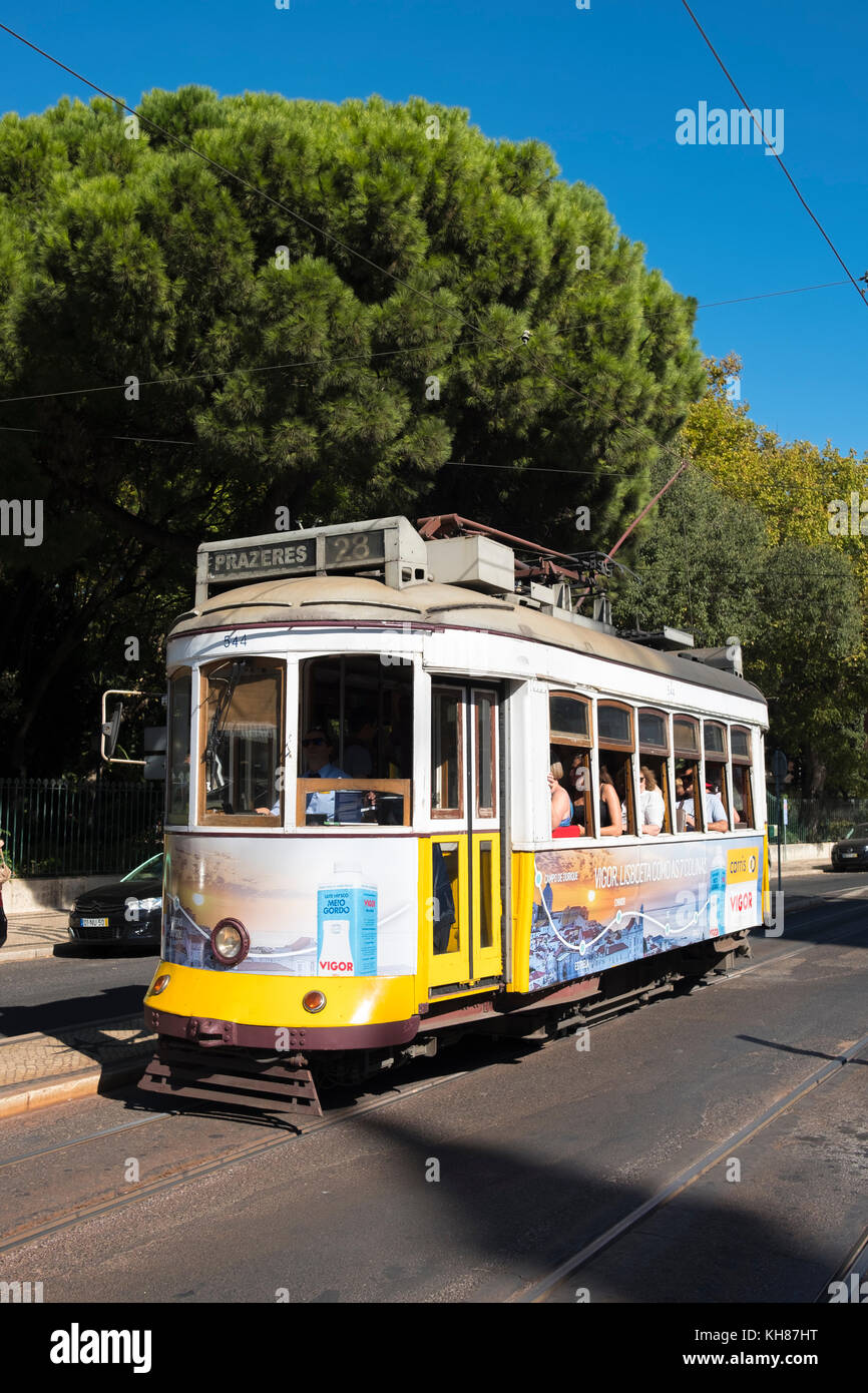 Vintage No. 28 tram in Praca de Estrella, Lisbon, Portugal Stock Photo -  Alamy
