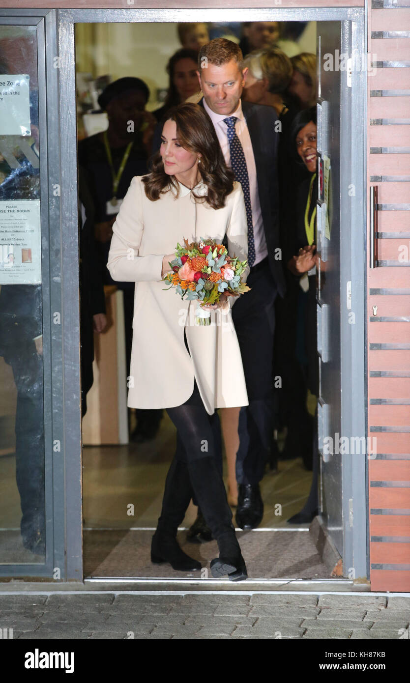 The Duchess of Cambridge leaves after her visit to the Family Action at Hornsey Road Children's Centre, London. Stock Photo