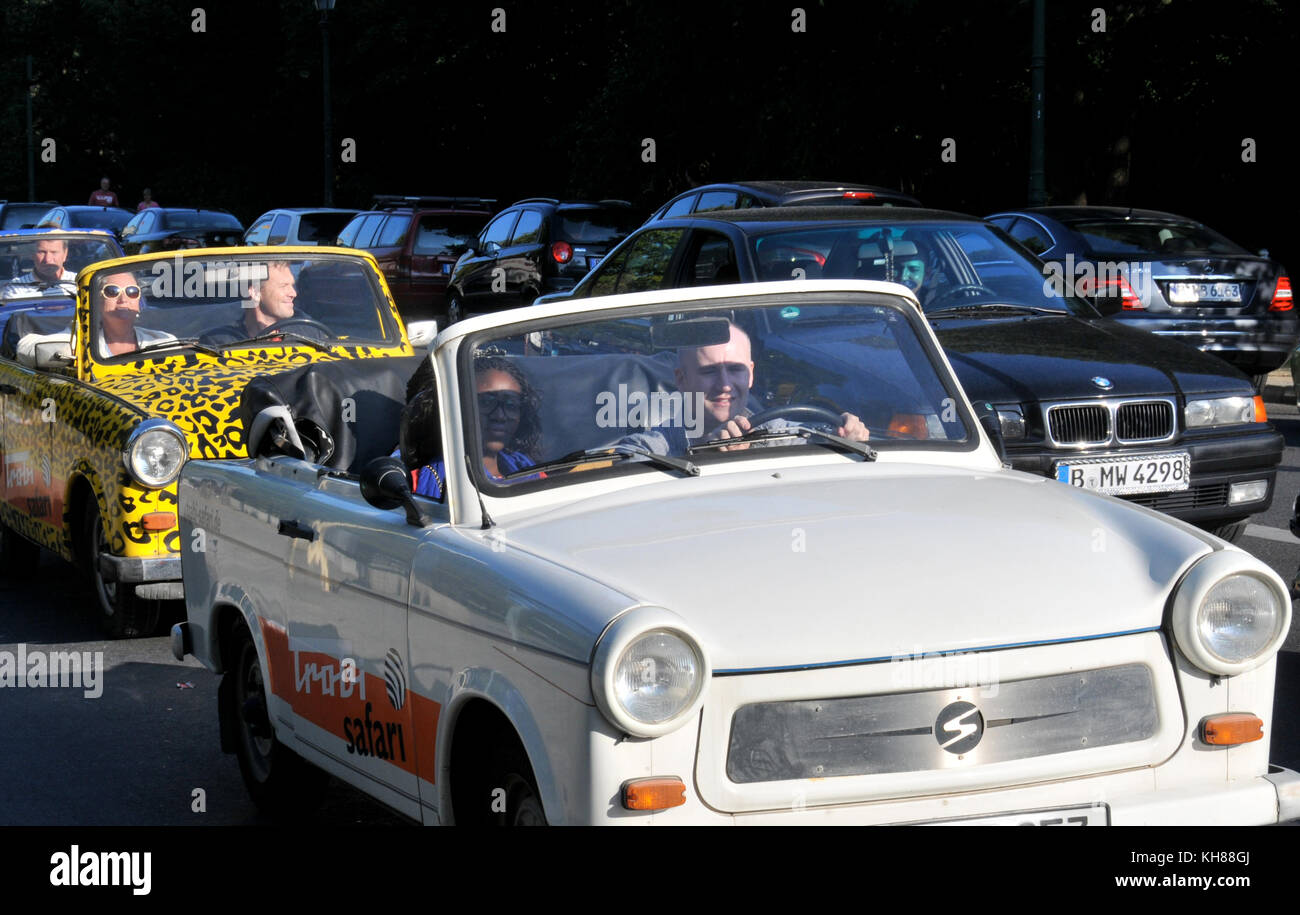 Trabant cars in traffic, Berlin, Germany Stock Photo