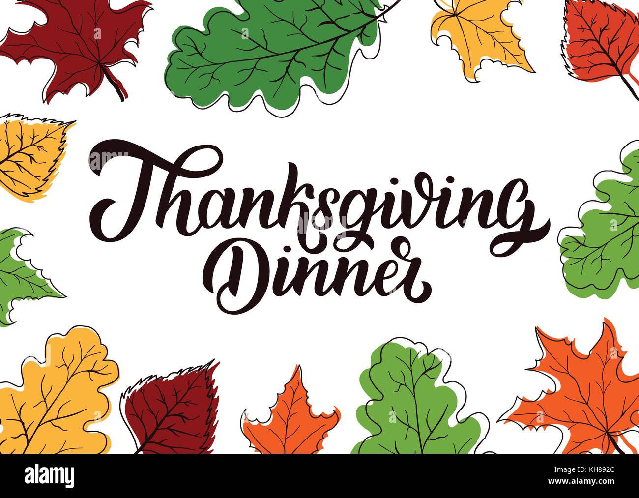 thanksgiving dinner brush hand lettering with sketched autumn leaves ...