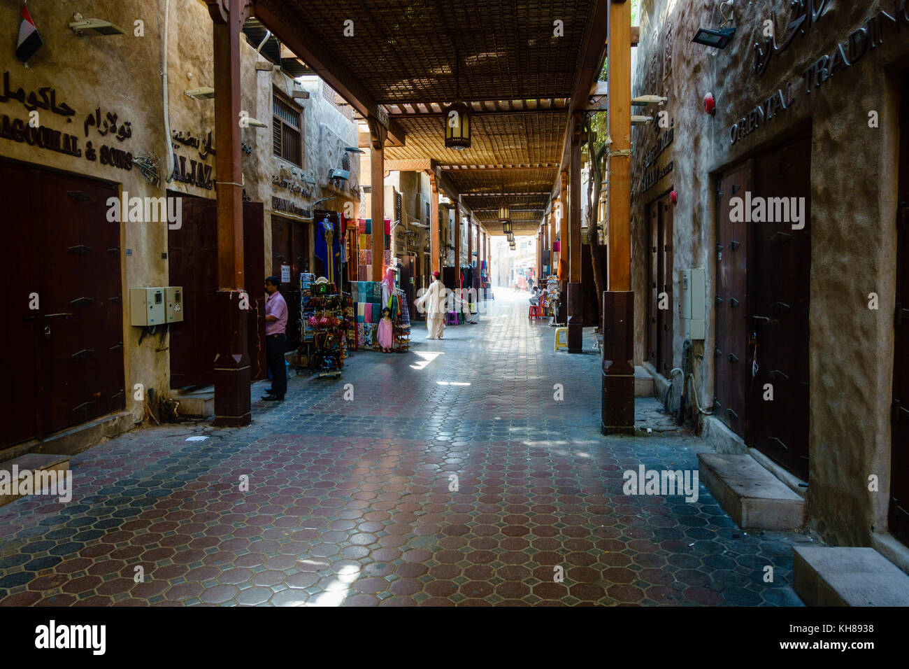 Dubai, UAE, October 7, 2015: Dubai Spice Souk in the Old Town. Many shops are closed during midday. Stock Photo