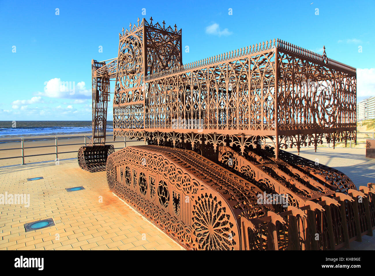 Belgium. Westende Bad. Art on the beach. Beaufort04. 'Caterpillar 5bis' by Wim Delvoye Stock Photo