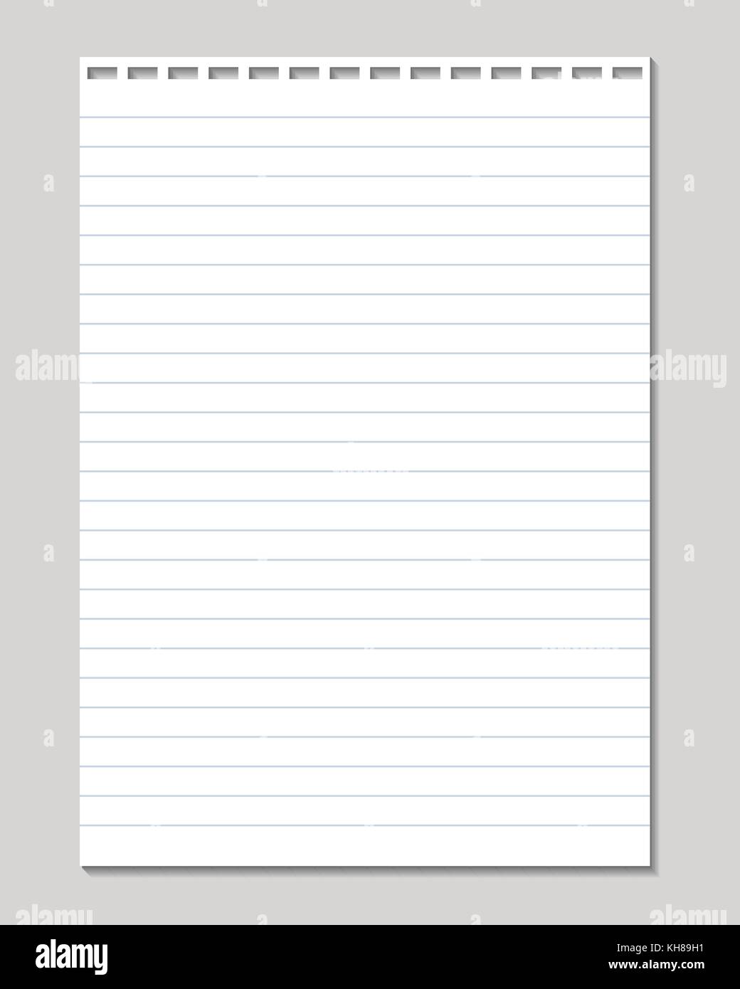 Vector sheet of lined paper with holes for binding isolated on a gray background Stock Vector