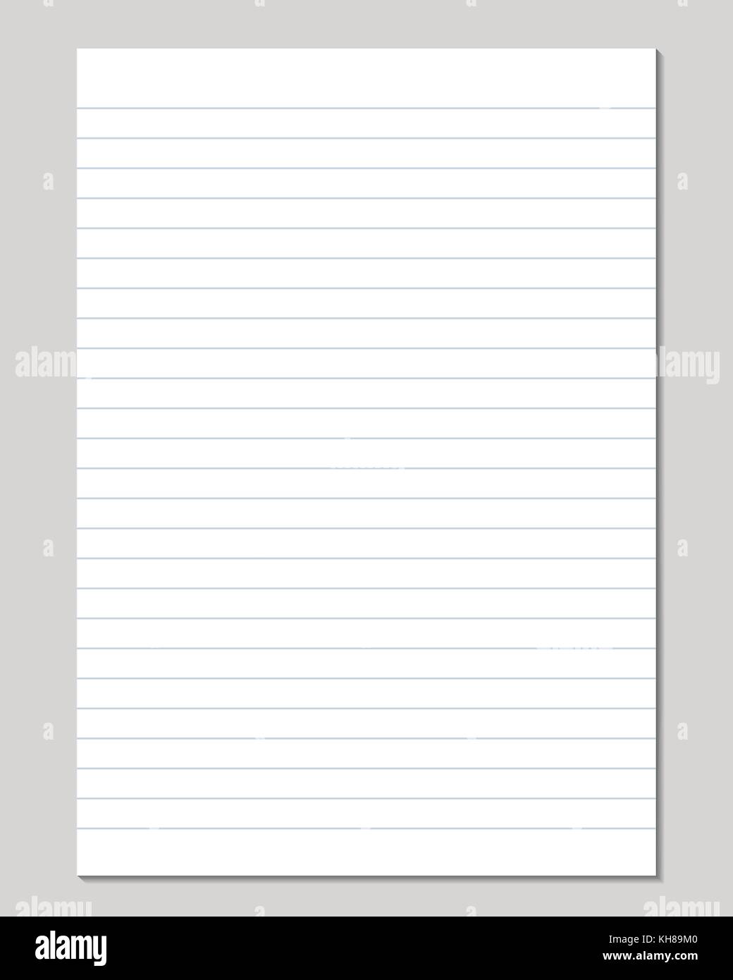 Vector realistic sheet of lined paper isolated on a gray background Stock Vector