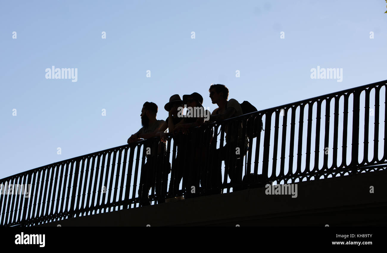Hipster Youth group on a bridge against day Stock Photo Alamy