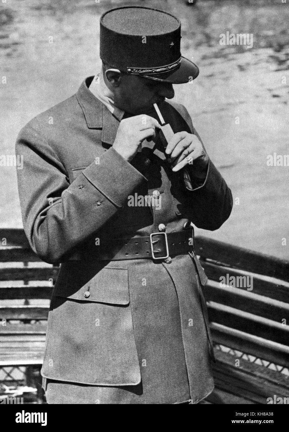 General Charles de Gaulle, wartime leader of the Free French. *Neg corrupt. Scanned from contact Stock Photo