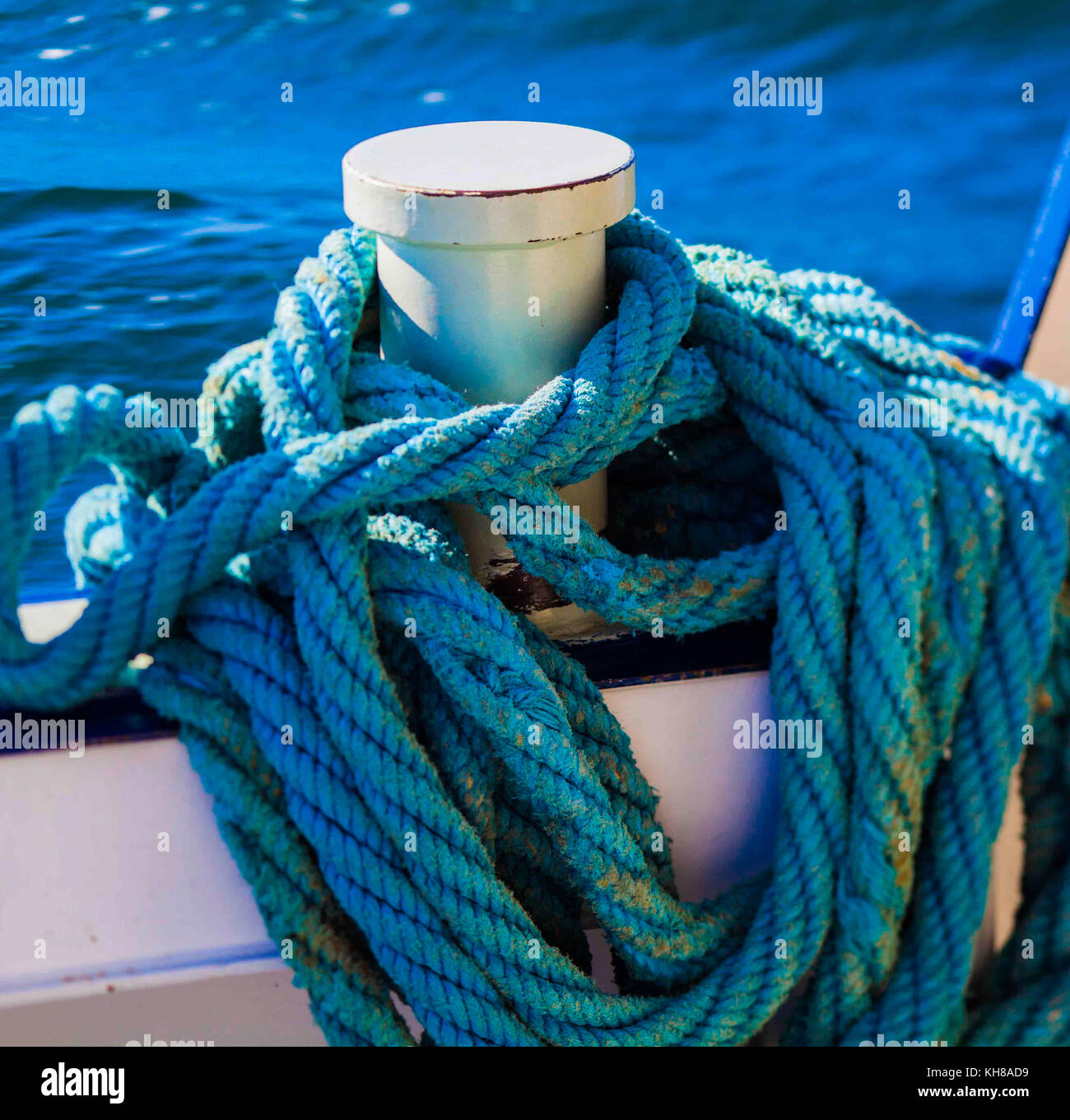 Close up on a blue vintage nautical rope Stock Photo