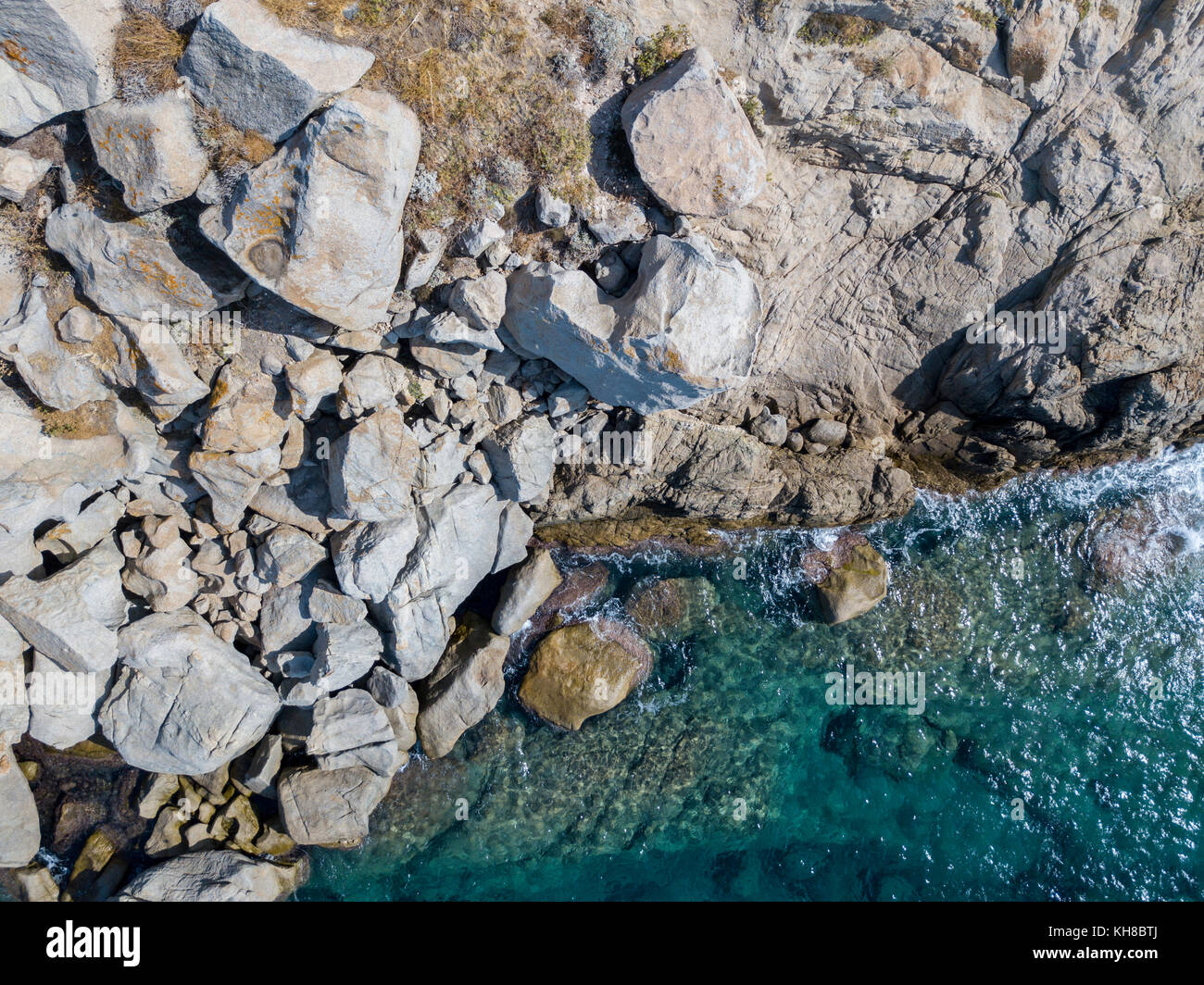 Aerial view of rocks on the sea. Overview of the seabed seen from above, transparent water Stock ...