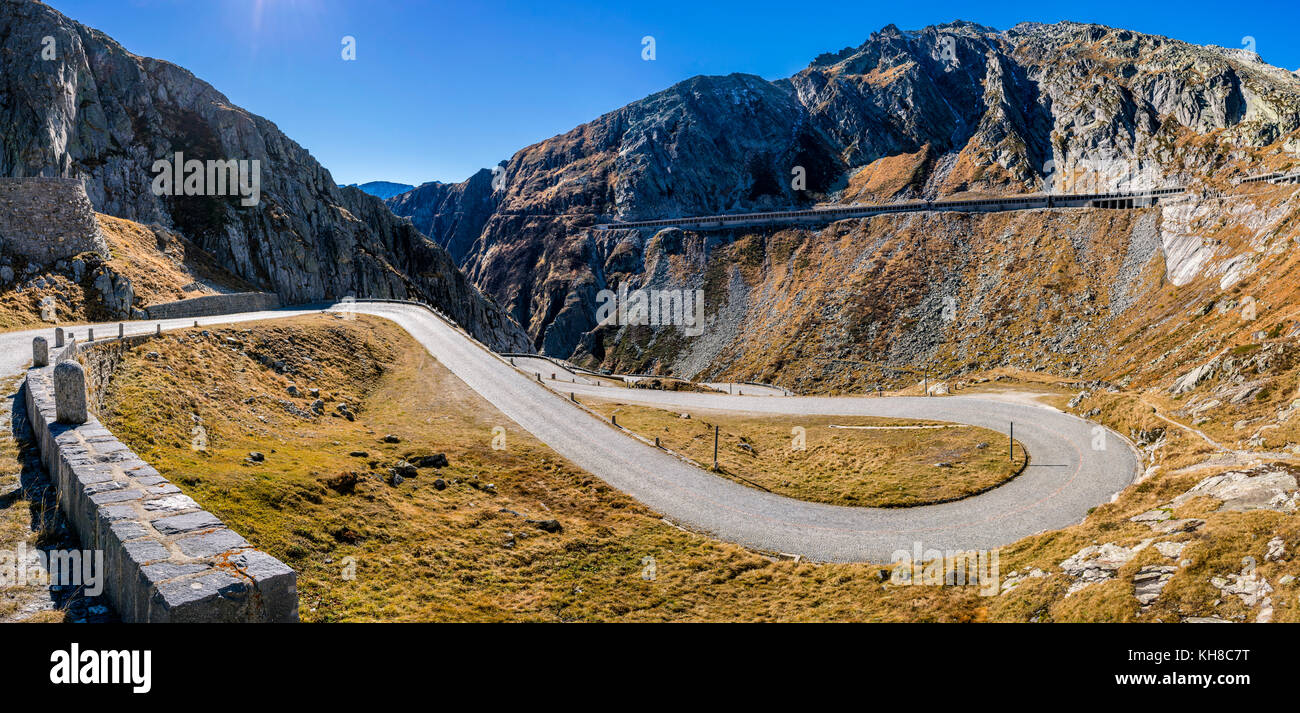 Tremola, Gotthard Pass, Passo del San Gottardo, South ramp, Canton Ticino, Switzerland Stock Photo