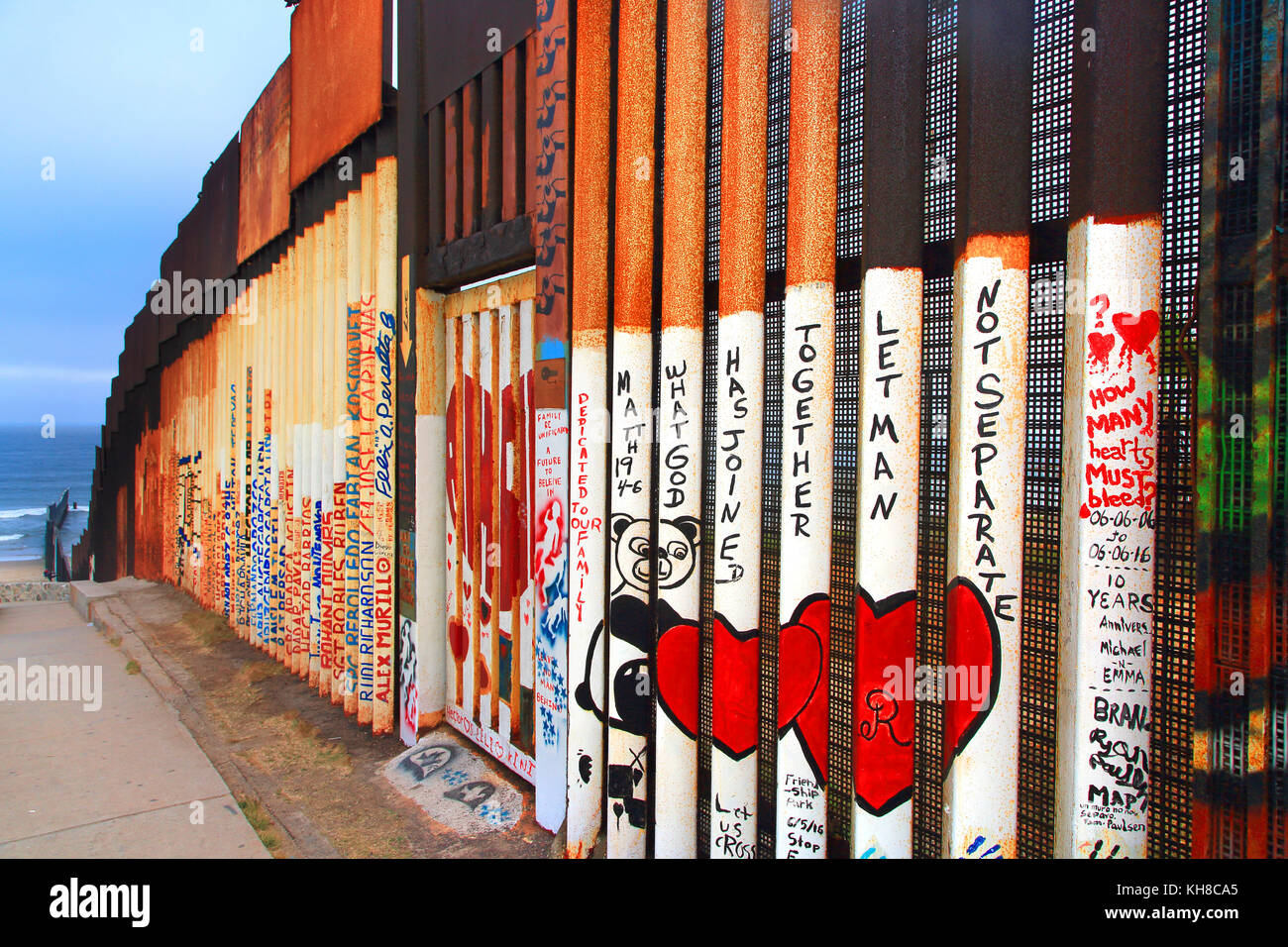 Mexico. Tijuana. Wall on thebeach between Tijuan and San Diego Stock