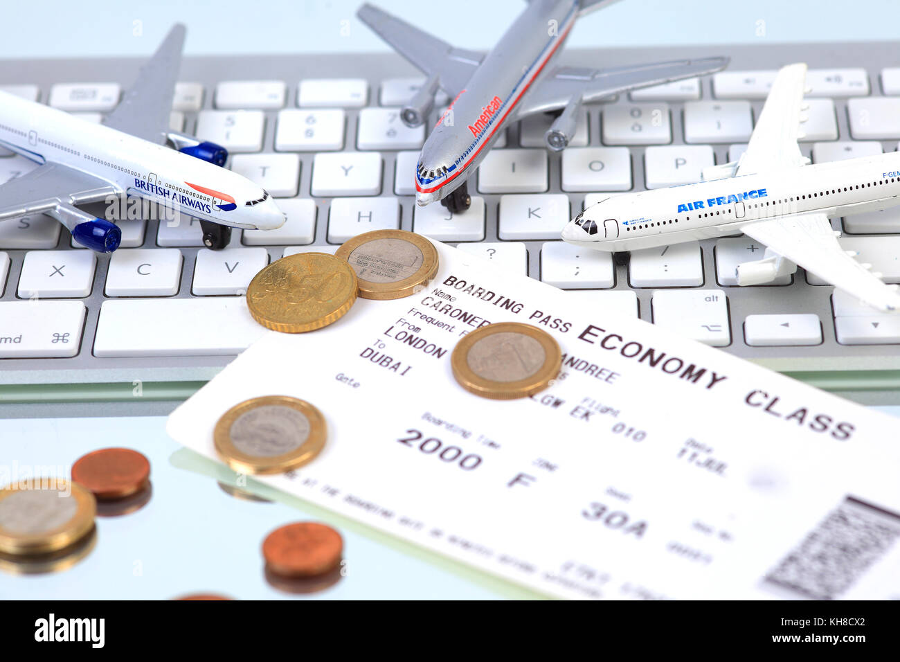 Still life on the topic of air travel prices Stock Photo Alamy