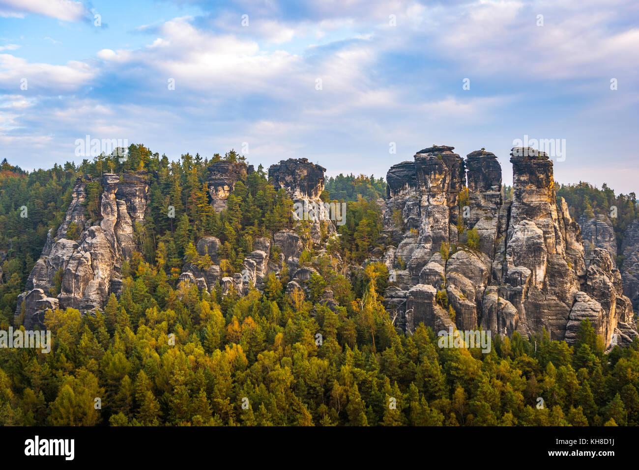 Schrammsteine around the Bastei, Elbe Sandstone Mountains, Rathen, National Park Saxon Switzerland, Saxony, Germany Stock Photo