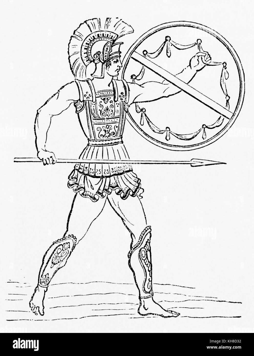 A Greek warrior.  From Ward and Lock's Illustrated History of the World, published c.1882. Stock Photo