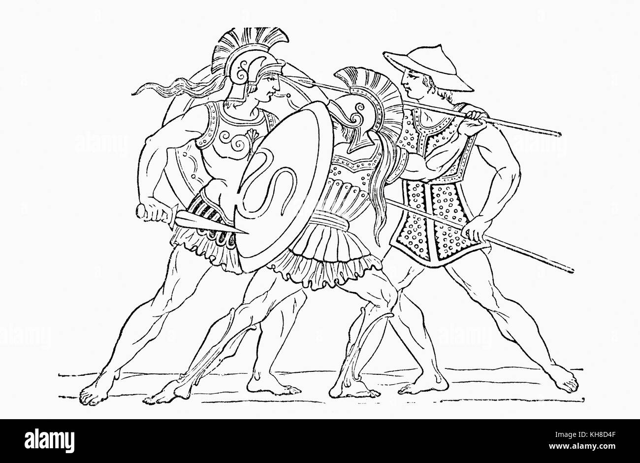 Hellenic warriors.  From Ward and Lock's Illustrated History of the World, published c.1882. Stock Photo