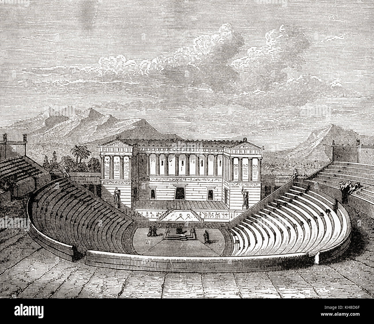 The ancient Greek theatre at Segesta, Sicily, Italy.  From Ward and Lock's Illustrated History of the World, published c.1882. Stock Photo