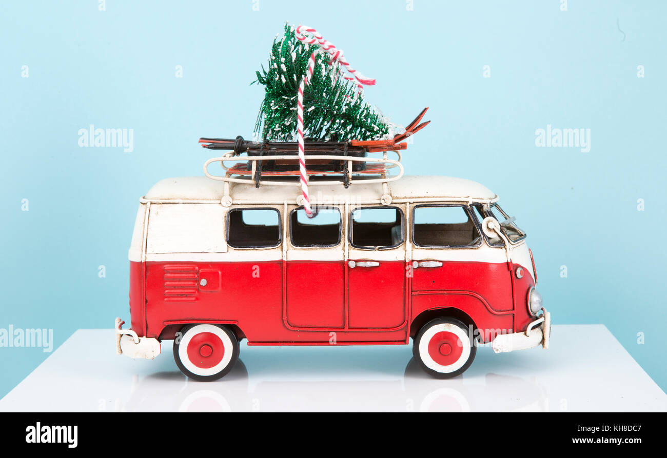 Old Toy Van with Christmas tree Stock Photo Alamy