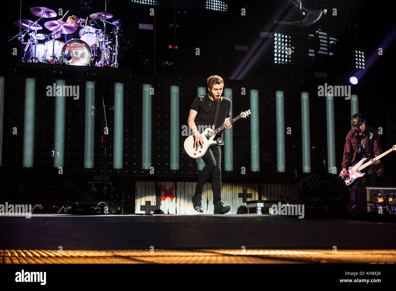 The Australian pop rock band 5 Seconds of Summer performs a live concert at Sentrum Scene in