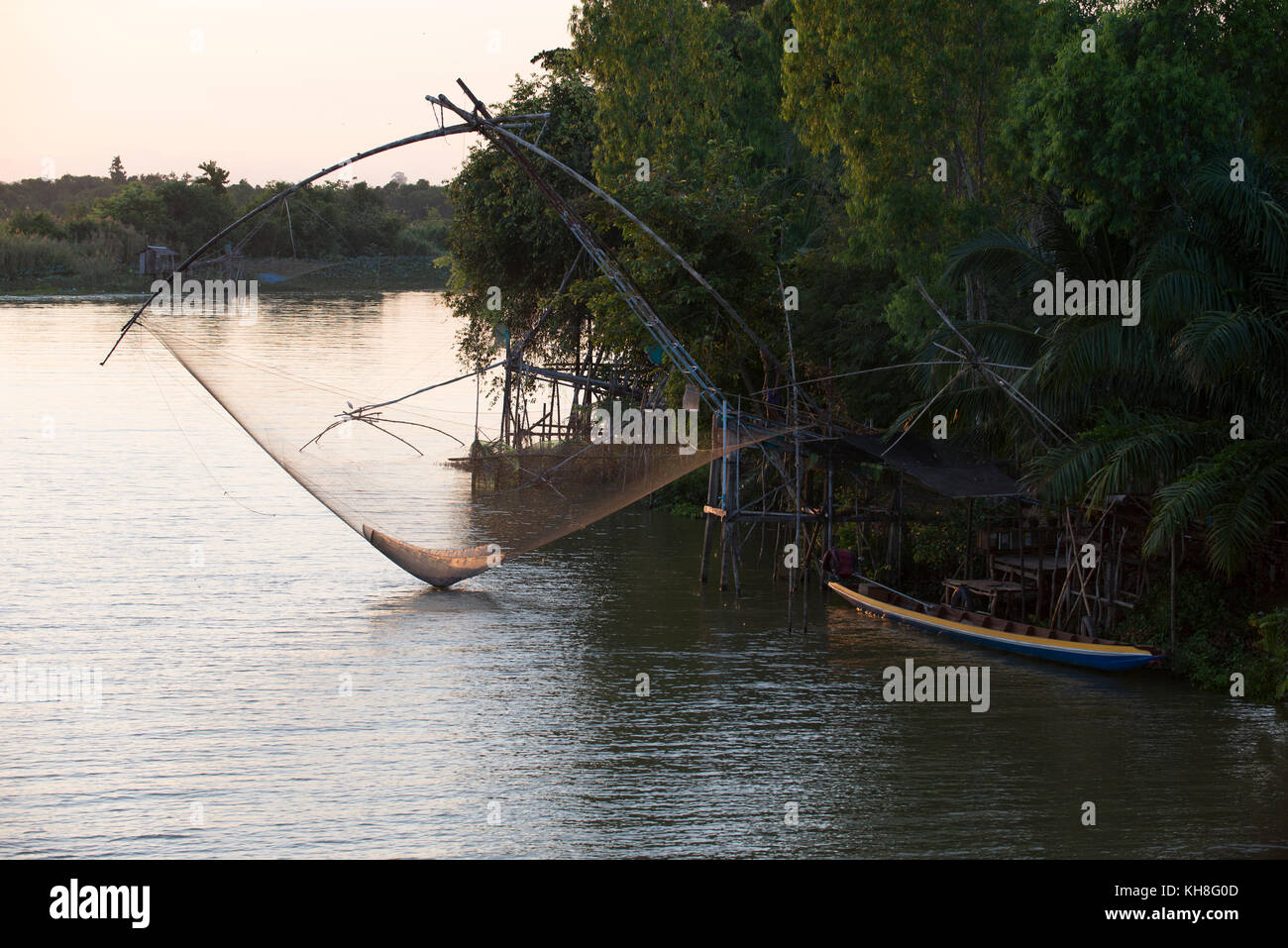 Thailand Phatthalung Shore Operated Lift Net On Sunset