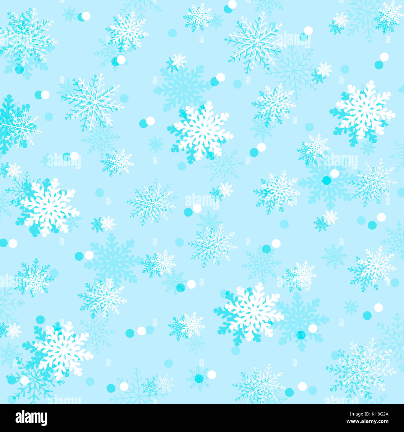 Snow cover. Simple vector white snowflakes on a blue background. Winter illustration of snow. Stock Photo