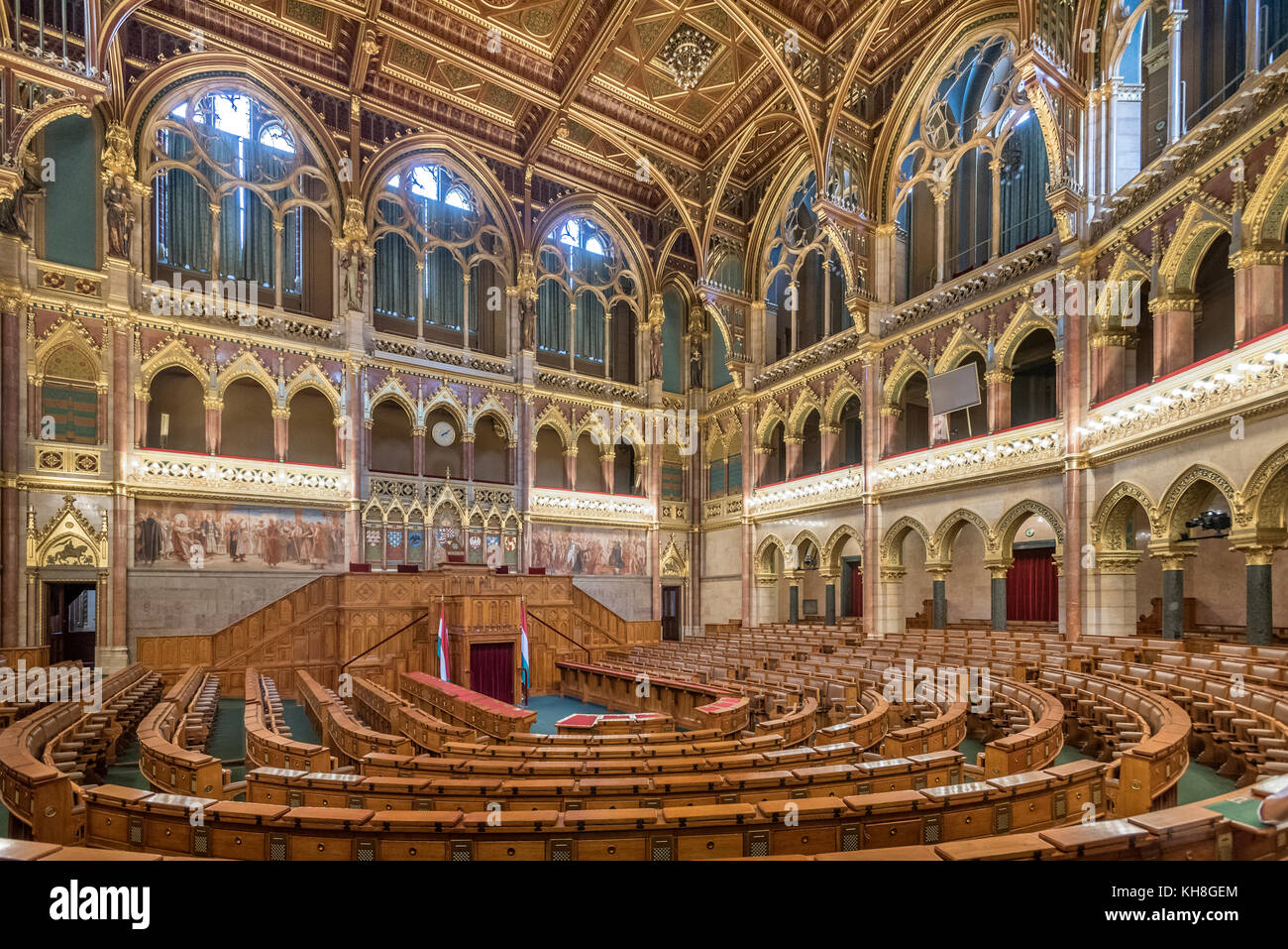 The Parliament of Budapest main round hall for deputies meetings, Hungary Stock Photo