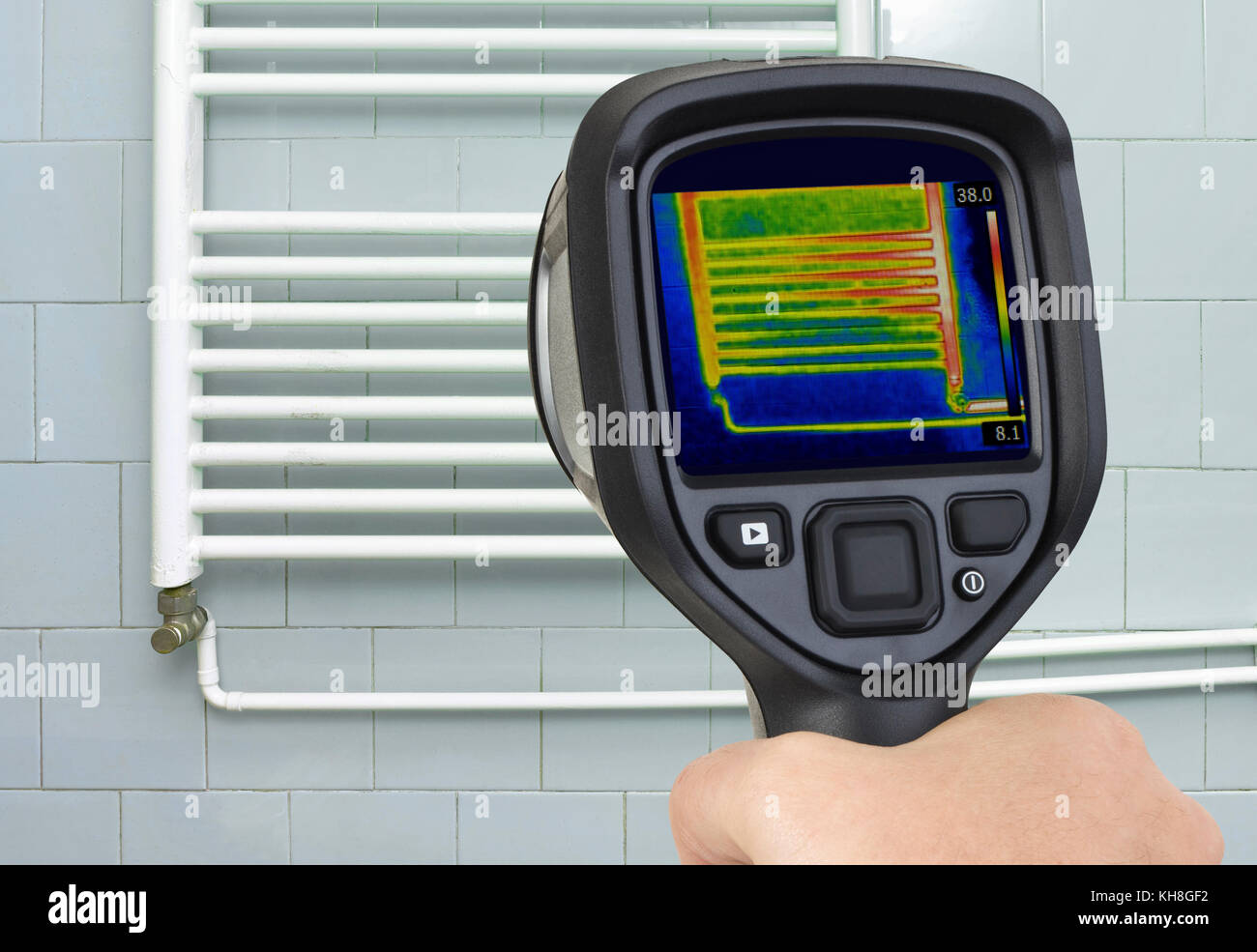 Thermal Image of Central Heating Element Stock Photo