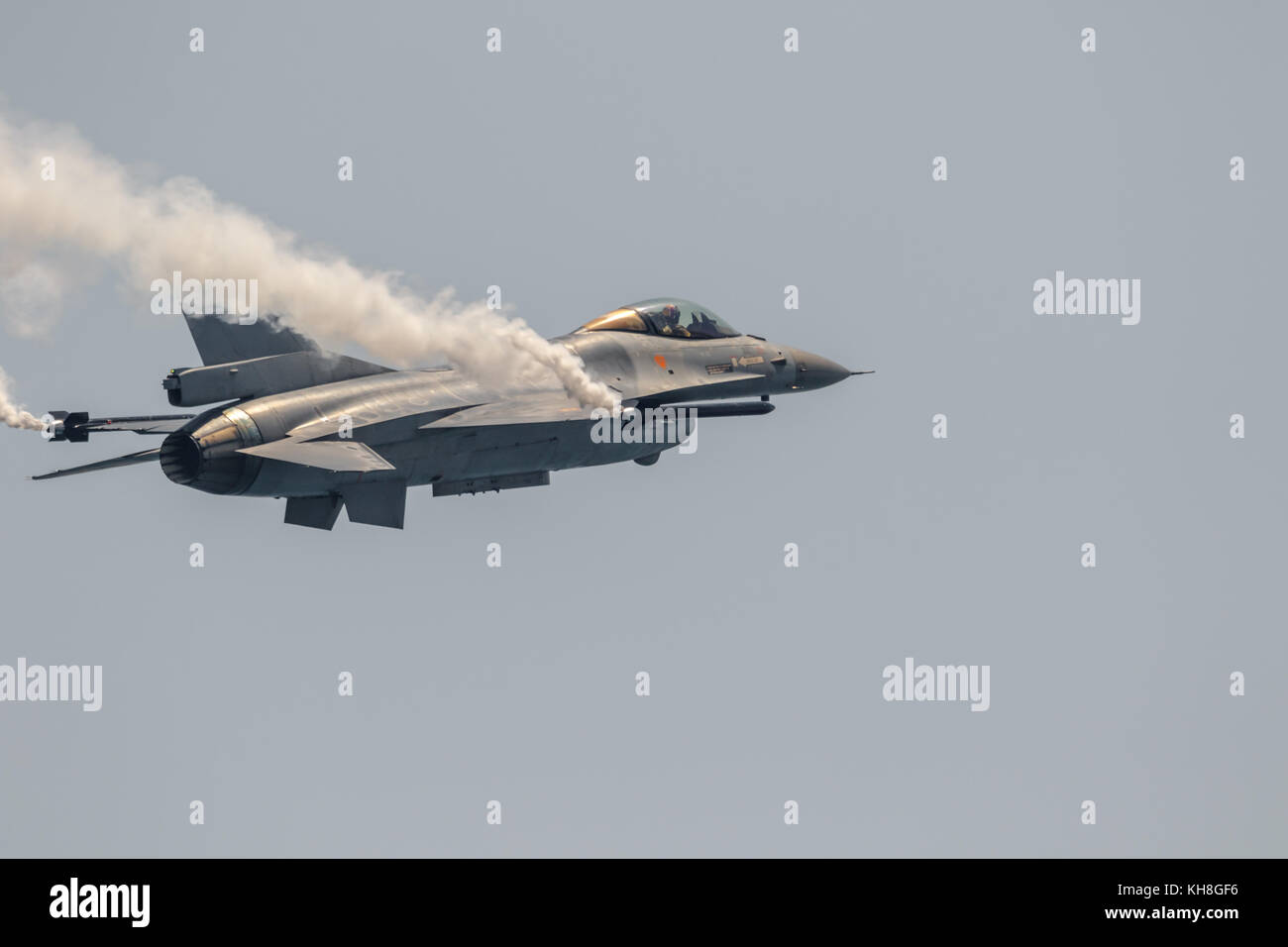 TORRE DEL MAR, MALAGA, SPAIN-JUL 28: Aircraft F-16 Belgian solo display taking part in a exhibition on the 2nd airshow of Torre del Mar on July 28, 20 Stock Photo