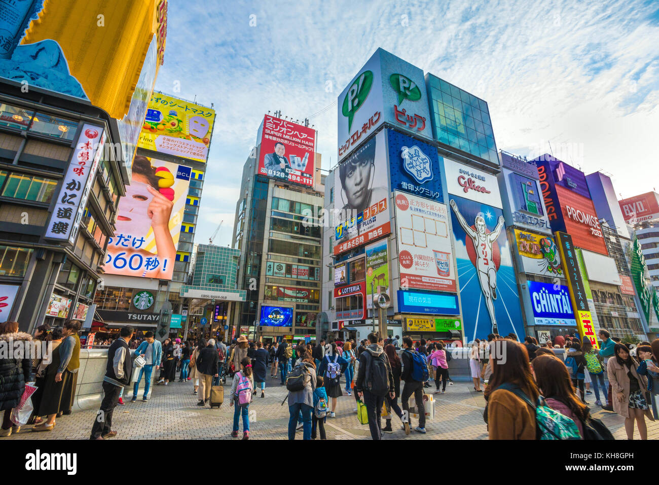 Japan,Kansai, Osaka City, Namba Dotombori Area *** Local Caption *** architecture, busy, colorful, comercials, Dotombori, famous, japan, Kansai, Namba Stock Photo