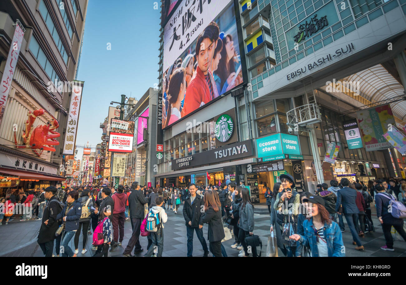 Japan,Kansai, Osaka City, Namba Dotombori Area *** Local Caption *** architecture, busy, colorful, comercials, Dotombori, famous, japan, Kansai, Namba Stock Photo