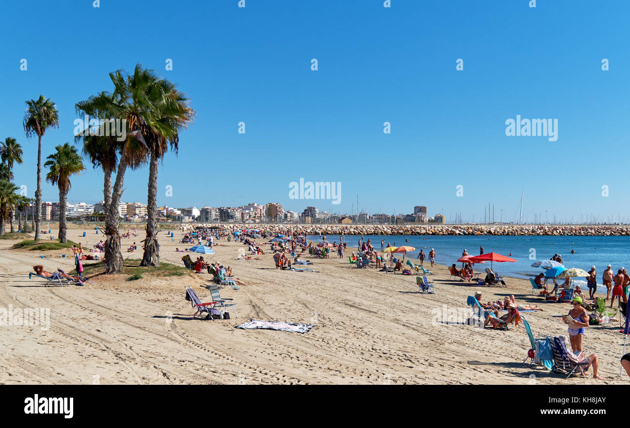 Torrevieja, Spain - October 20, 2017: Naufragos beach in the Torrevieja  resort city. Torrevieja is a Mediterranean city, popular travel destination  fo Stock Photo - Alamy