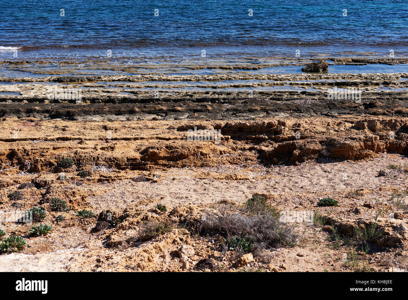 Rocky beach of Torrevieja. Province of Alicante. Costa Blanca. Spain Stock Photo