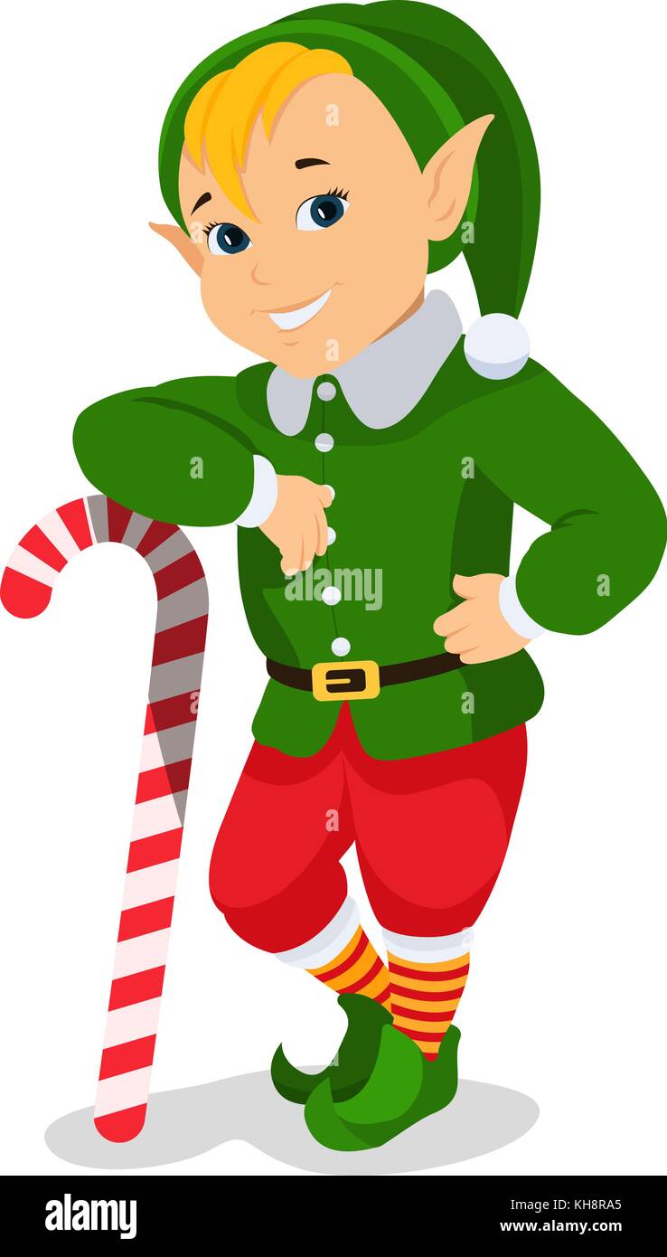 Vector cartoon cute christmas elf with lollipop Stock Vector Image ...