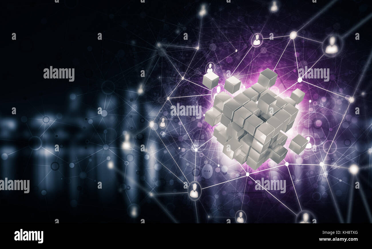 Concept of Internet and networking with digital cube figure on d Stock ...