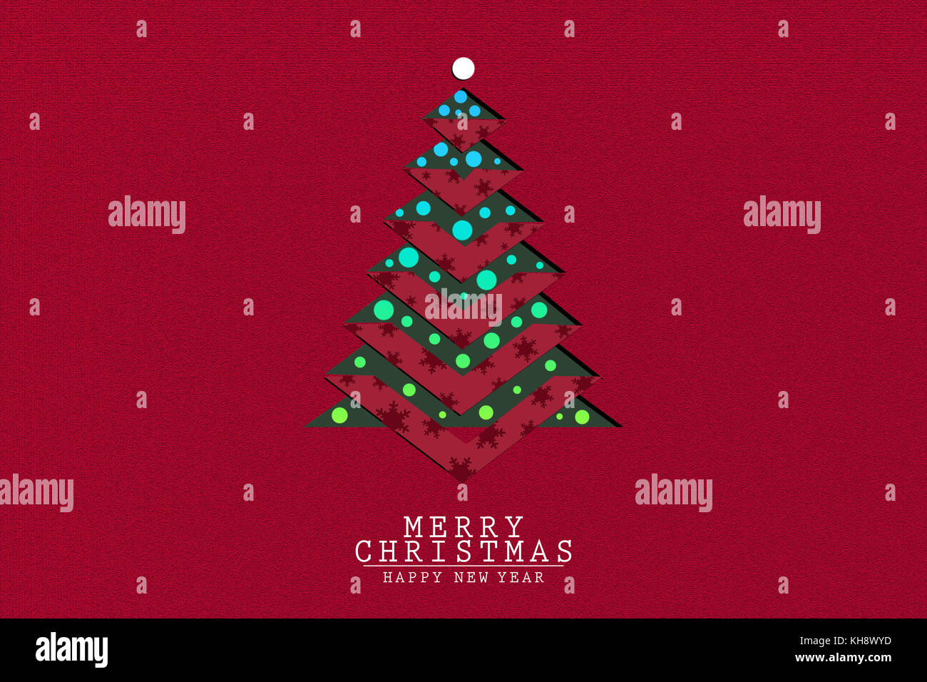 Christmas and New Years red background with Christmas Tree Stock Photo